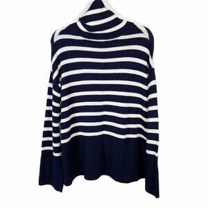 GAP NWT 24/7 Split‑Hem Stripe Turtleneck Sweater Women’s Medium 100% Cotton Navy